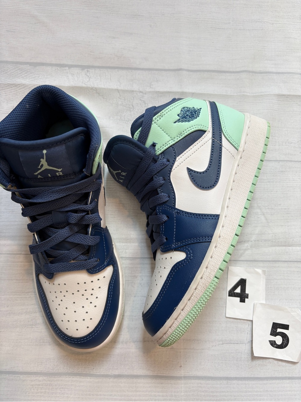 Jordan Kids High-Top Sneakers in Navy, White & Mint Green